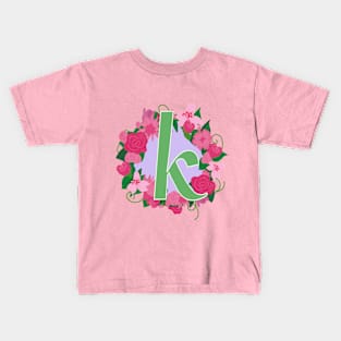 Monogram K, Personalized Floral InitiaI Kids T-Shirt